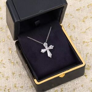 Women’s Graff Clear Crystal Cross Pendant Necklace in Silver Tone